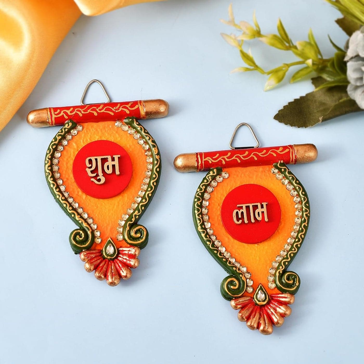 archmagik Wooden Handcrafted shubh labh hangings Handmade Ethnic Wooden Door Sticker for Entrance gate Home Decor Made by WoodDiwali GiftHome Decoration Pair of shubh labh for gate
