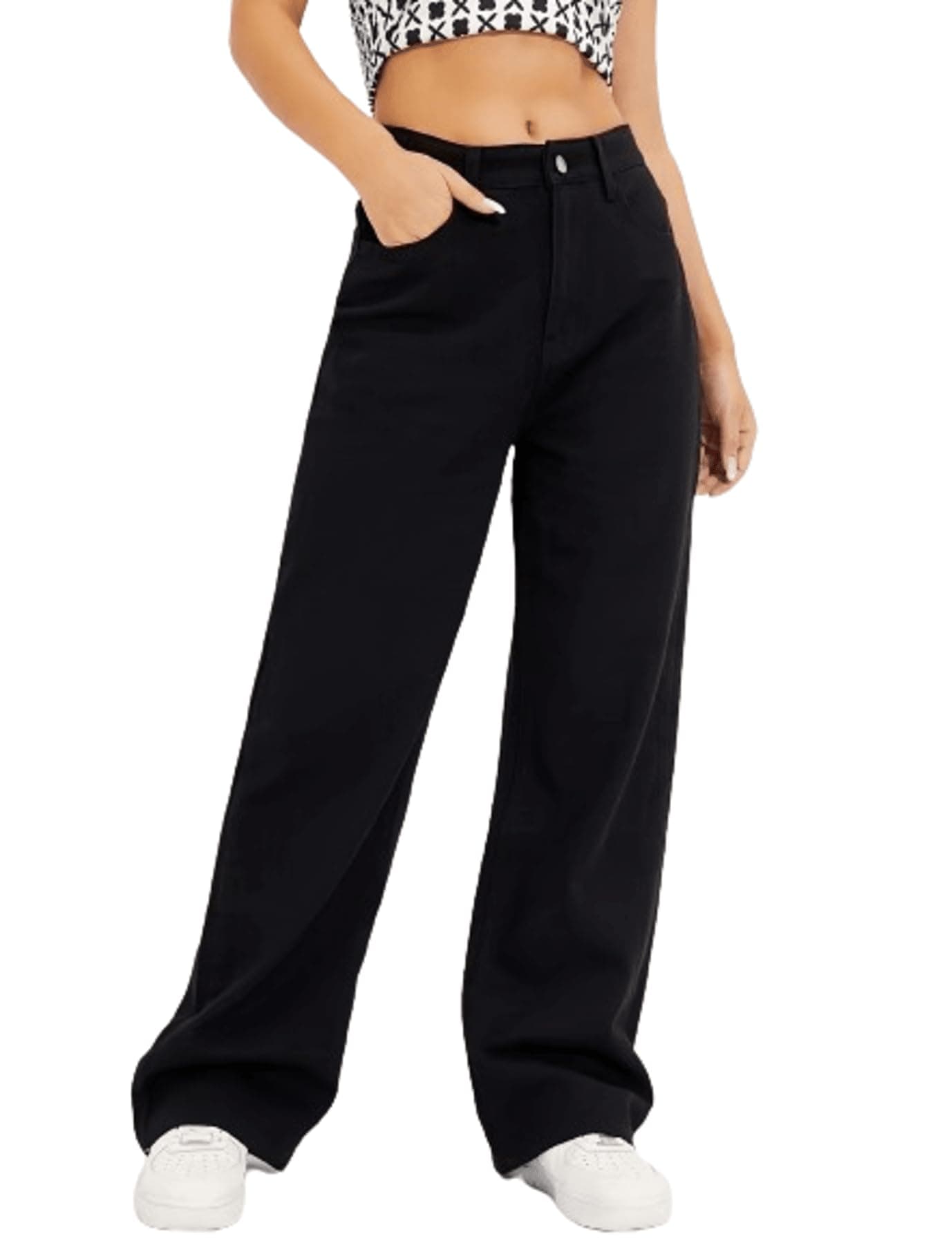 MULVARI Black Solid Denim High Waist Wide Leg Pants & Jeans for Women's & Girls'(226-Black-28)