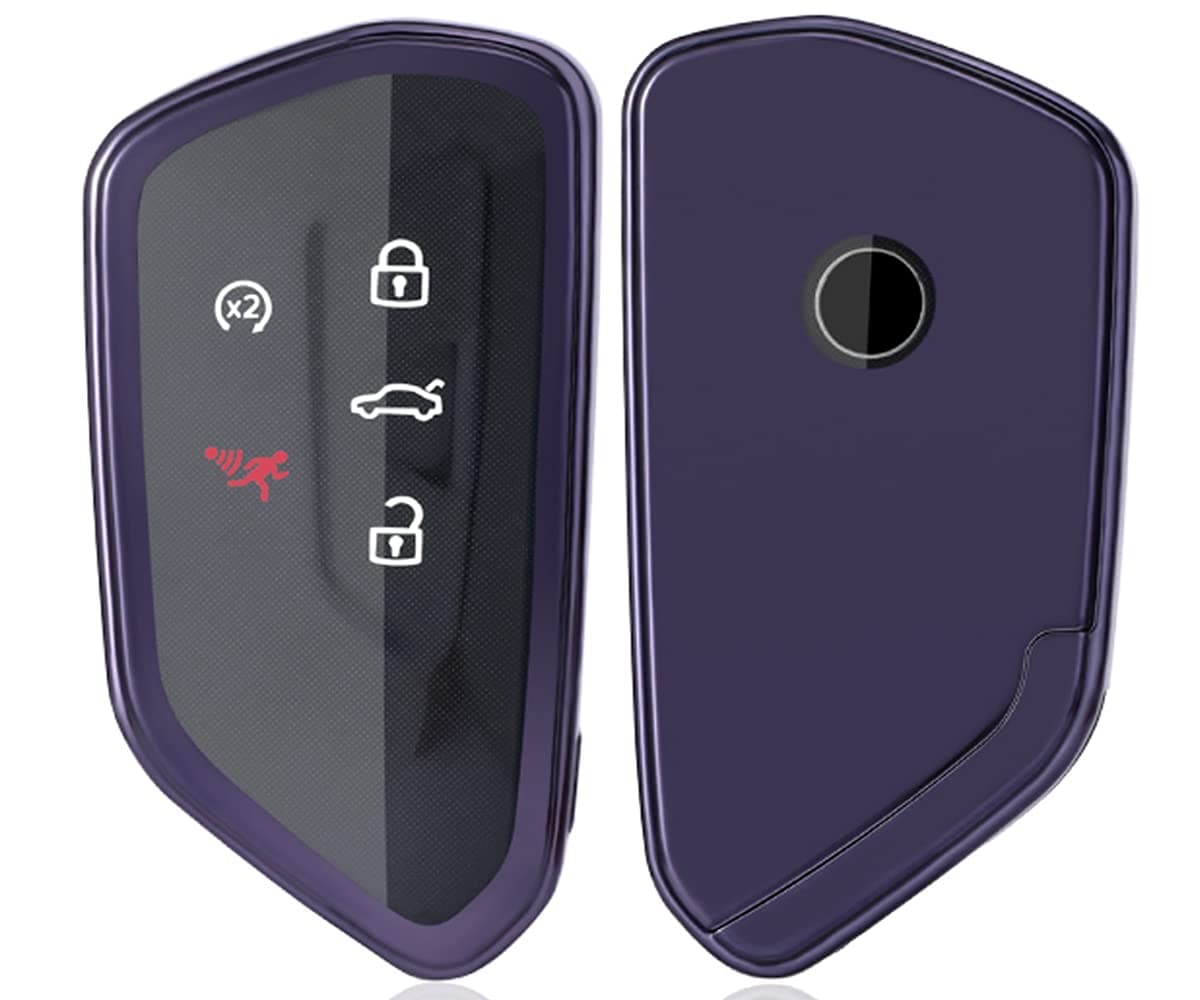 Horande Soft TPU Key Fob Cover Case fit for 2020 2021 VW ID3 ID4 MK8 Golf GTI Skoda Octavia Keyless Entry Key Fob (Purple)