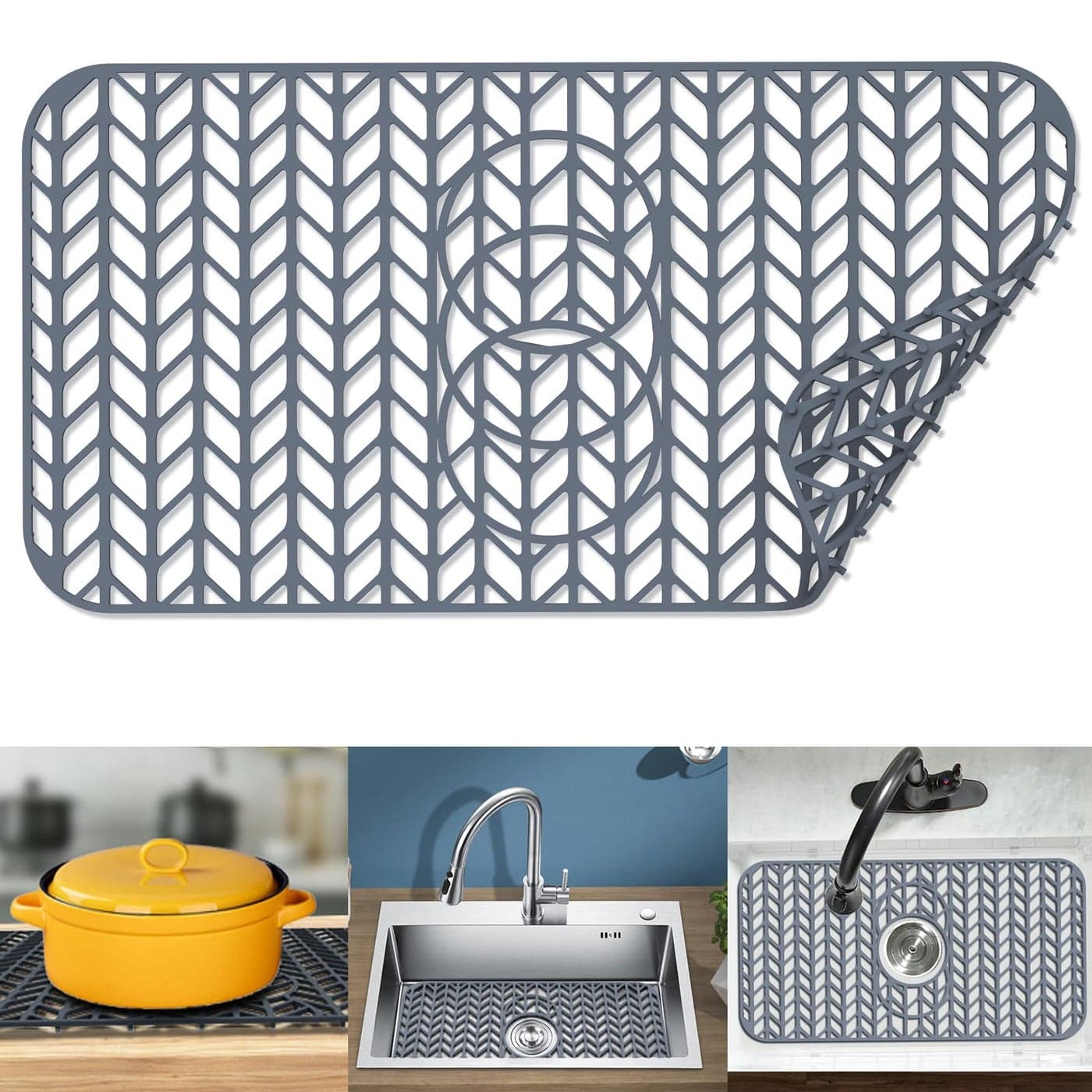 JIUBAR Sink Protectors for Kitchen Sink 12 13 16 18 19 24 26 28 29 Silicone Sink mat Silicone Kitchen Sink Mat Grid for Bottom of Farmhouse Stainless Steel24x 125Gray