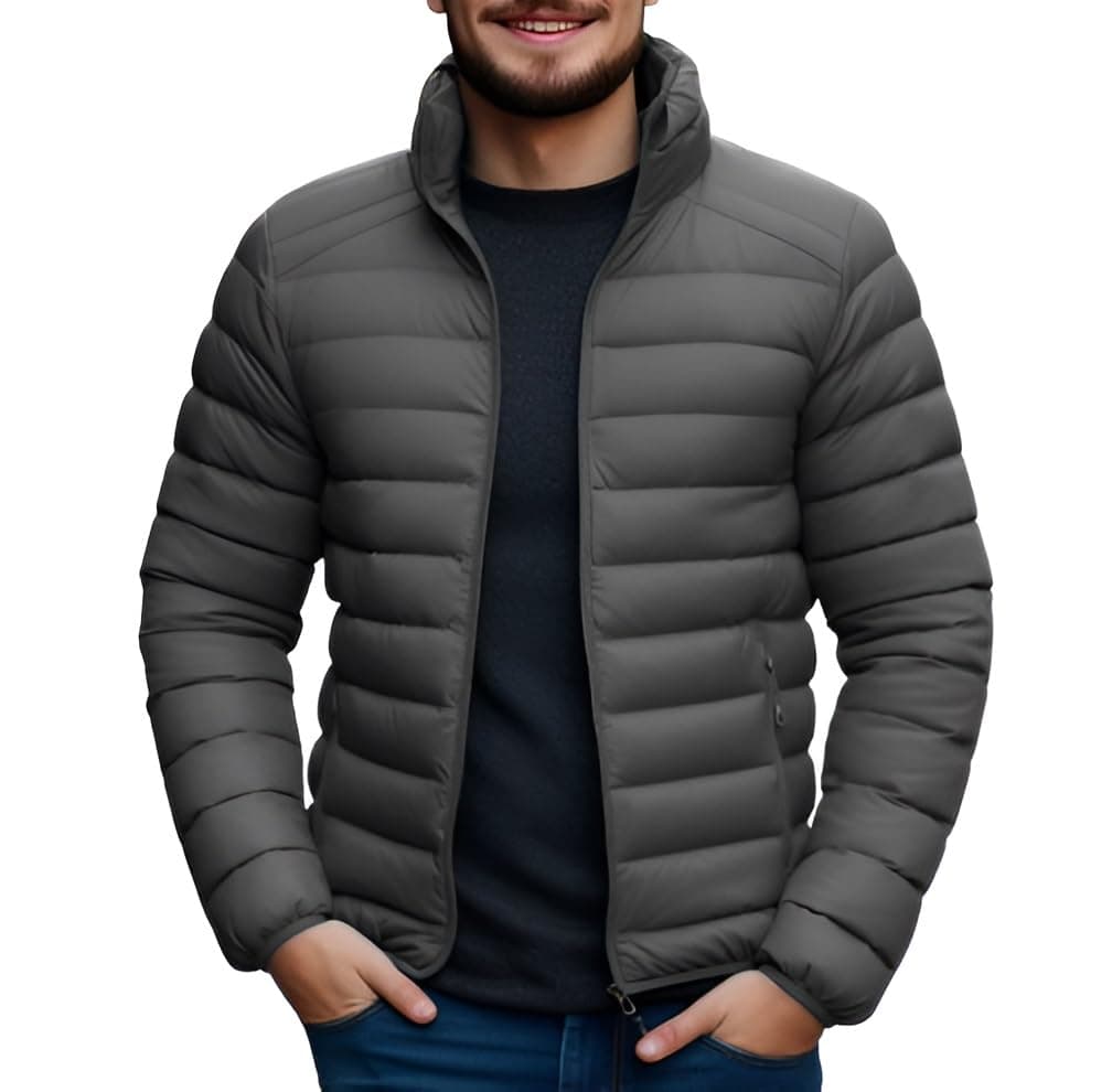 Ben Martin Men's Winter Wear Grey Puffer Bomber Biker Regular Wear Casual Jacket For Men Size 40