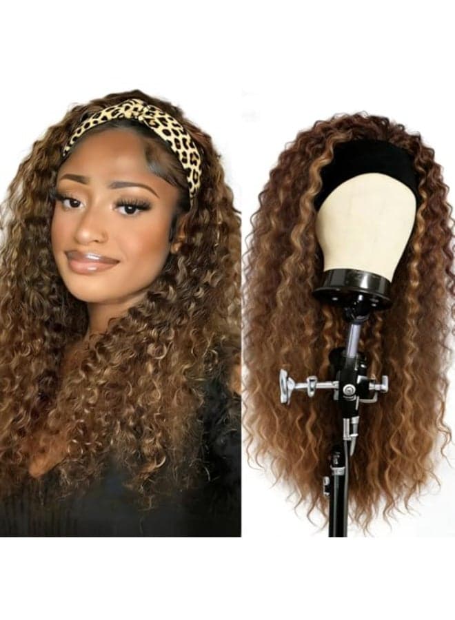 XSY Headband Wig Human Hair Highlight Ombre Curly Headband Wigs for Black Women None Lace Front Wigs 150 Density 427 Highglight Wig 16 Inch