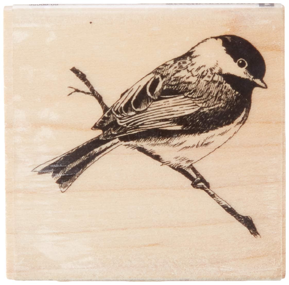 Inkadinkado Chickadee on a Branch Wood Stamp, 2'' W x 2'' L