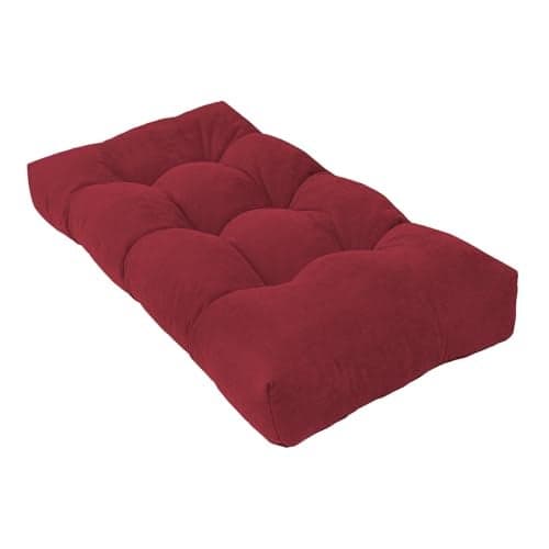 ROFIEJOX 36 Inch Bench Cushion, Red Tufted Window Seat Cushion - 4" High-Density Memory Foam, Soft Chenille Non-Slip Bench Pad for Bay Window, Patio, Living Room (Red, 36x14x4)