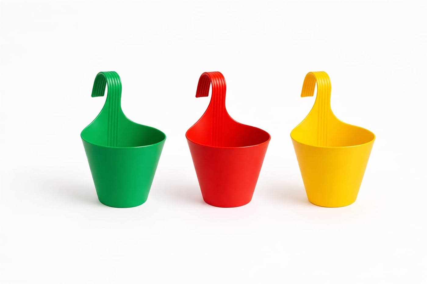 Go Hooked Plastic Hanging Planter for Plants, Railing Flower Pots, Pot Diameter (22 cm), Pot Height (17 cm) (Set of 3)(Multicolor)
