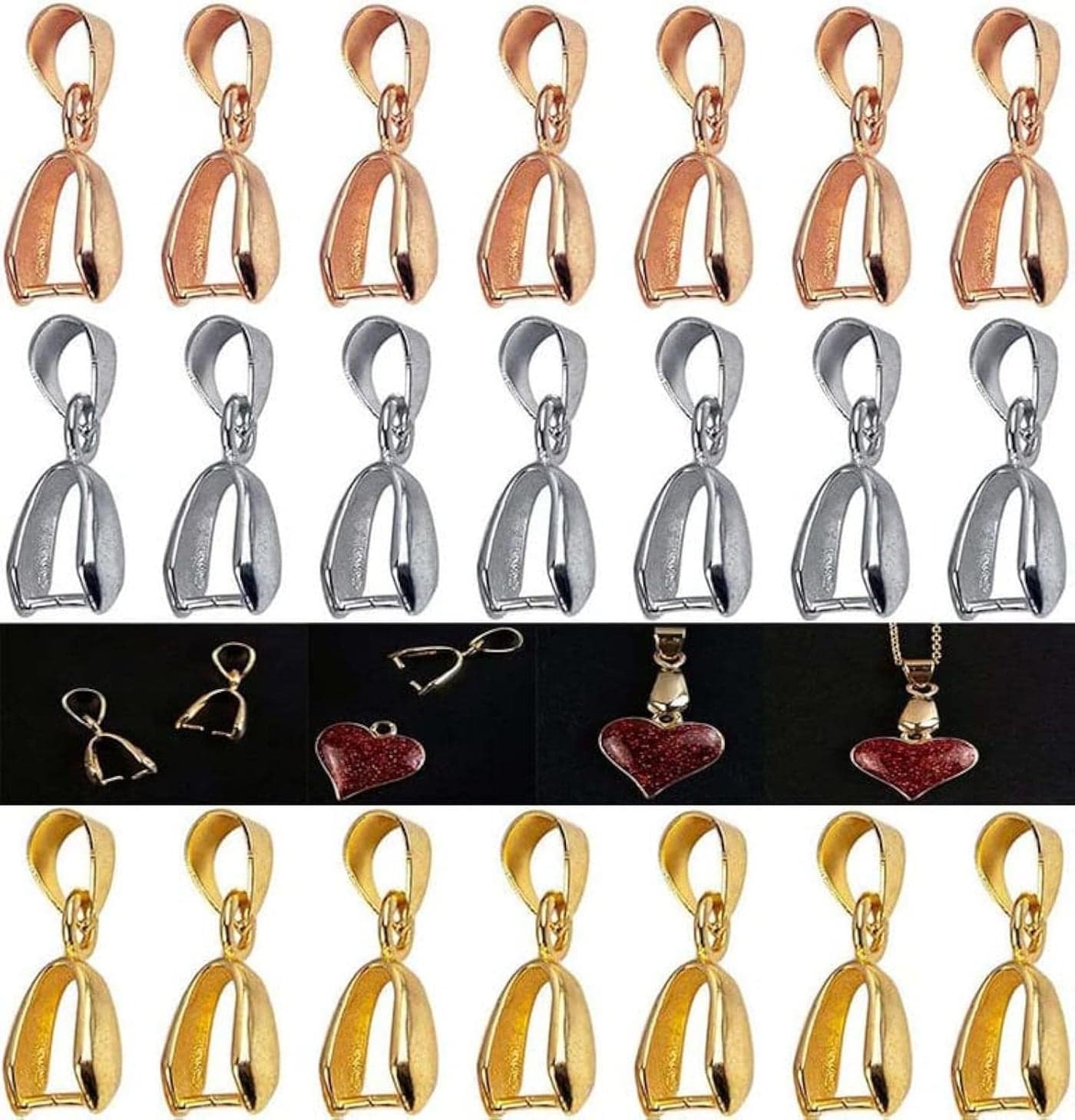 DIY Crafts 50 Pcs, KC Gold, Metal Pinch Clip Bail Clasp Dangle Bead Pendant Connector Findings for Jewelry Making Buckles(50 Pcs, KC Gold)