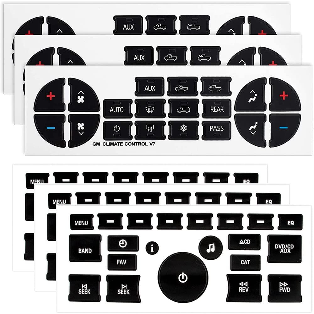 GLEEMAX 6pcs AC Dash Button Decal Radio Button Repair Kit Stickers Decal Replacement for 20072015 GM Vehicles Car SUV Van Truck Chevy Accessories