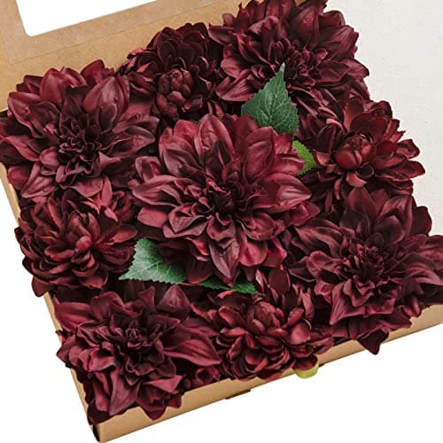 Lings moment Artificial Flowers 9pcs Silk Dahlia 5545 Fake Flowers for DIY Wedding Craft Bouquets Centerpieces Arrangements Party Baby Shower Home Decorations Burgundy