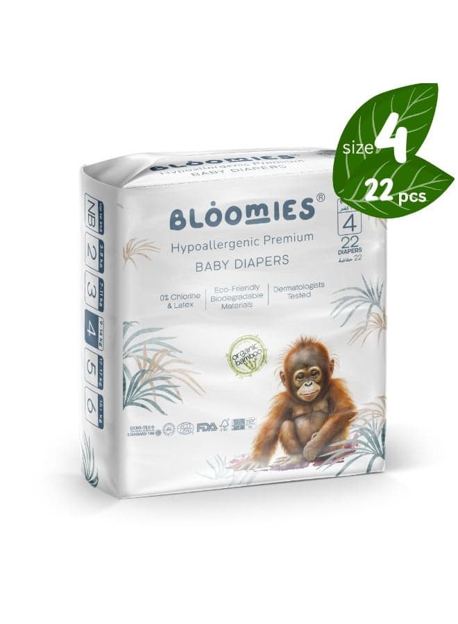 Organic Bamboo Baby Diapers Size 4 (9-14kg baby) 22pcs| Eco-friendly, Hypoallergenic, Non-toxic, Breathable Nappies