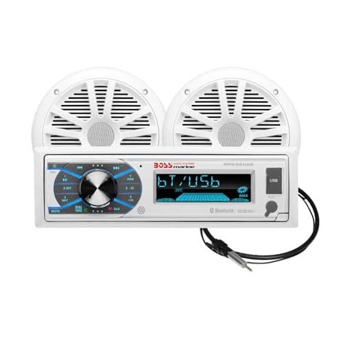 BOSS Audio Systems MCK632WB.6 Bluetooth Car Stereo Receiver with USB Port, 90W Dual Cone Speakers, Color Illumination, Weatherproofing, Media Playback, and Detachable Front Panel
