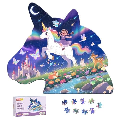 ELX 101 Piece Unicorn Jigsaw Puzzle for Kids Ages 410 Unicorn Shaped Floor Puzzle Preschool Learning Educational Learning Toys for Kid Boys Girls Ages 4 5 6 7 8 20 X 17 in