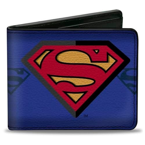 Buckle-Down Men's Superman Centered/Shield Stripe Blues, Multicolor, 4.0" x 3.5"