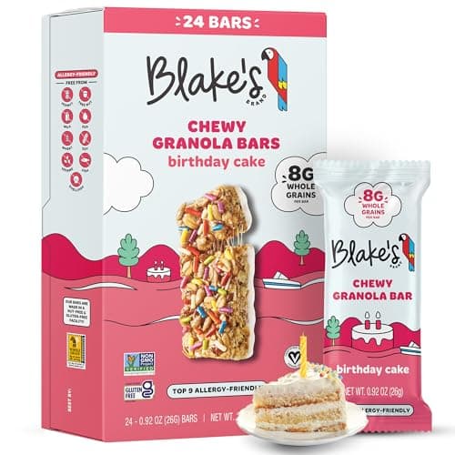 Blake’s Seed Based Chewy Granola Bars — Birthday Cake (24 Count), Vegan, Gluten Free, Nut Free & Dairy Free, Healthy Snacks for Kids or Adults, School Safe, Low Calorie Soy Free Snack