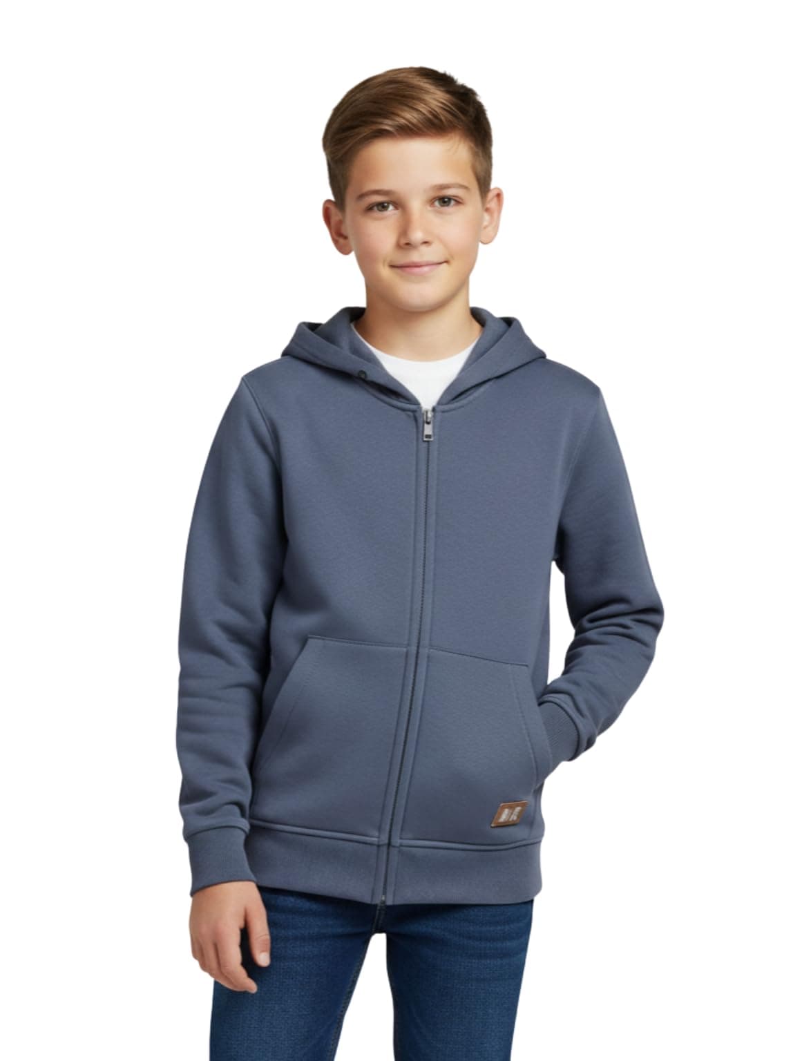 Alan Jones Clothing Boys Regular Fit Zipper Hooded Sweatshirt | Kangaroo Pocket & Drawstring Hood | Ages 5-16 Years (Blue_15-16 Years)