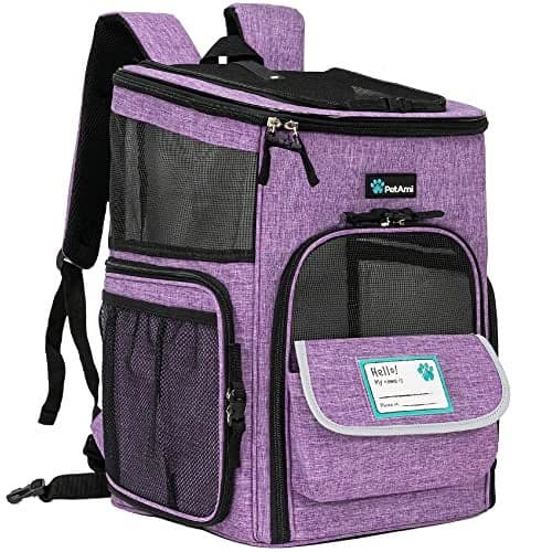 PetAmi Dog Backpack Carrier Airline Approved 4Way Entry Cat Backpack Carrier Ventilated Mesh Collapsible Pet Carrier for Small Puppy Kitten Hiking Travel Car Vet up to 18 lbs Purple