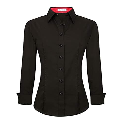 Alex Vando Womens Dress Shirts Wrinkle Free Regular Fit Long Sleeve Stretch Work Shirt,Black,M