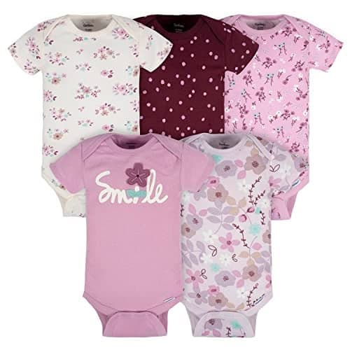 Gerber Baby Girls 5-Pack Short Sleeve Variety Onesies Bodysuits Lavender Garden 3-6 Months
