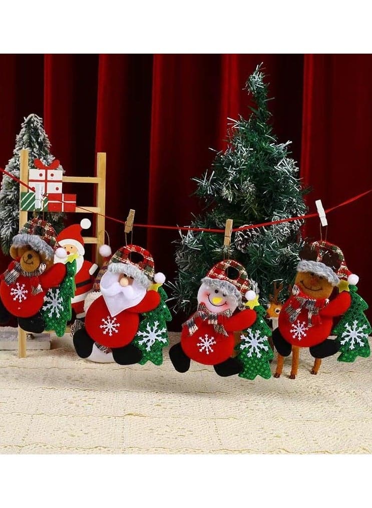 Christmas Hanging Ornaments 4Pcs Christmas Tree Decorations Plush Snowman Santa Reindeer Bear Christmas Tree Hanging Doll for Holiday Party Decor