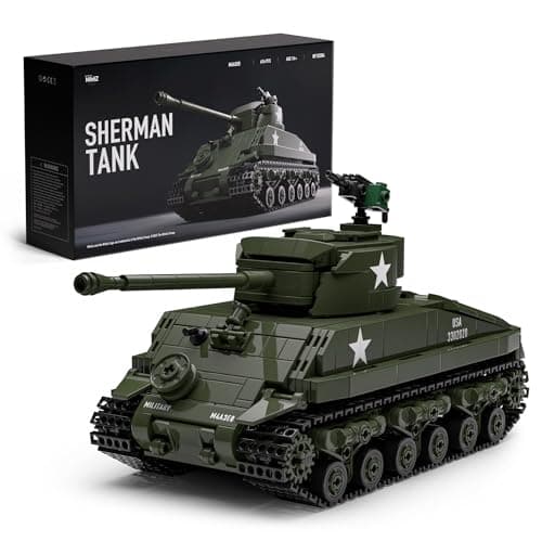 Nifeliz Sherman Military Tank Building Set for Adults Collectible WW2 Military Model Toy to Build and Display M4 Medium Vehicle for Army Enthusiasts 860 PCS NF10313