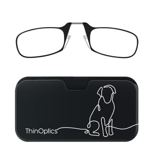 ThinOptics Universal Pod Case + Rectangular Reading Glasses, Dog Line, 44mm + 1.5