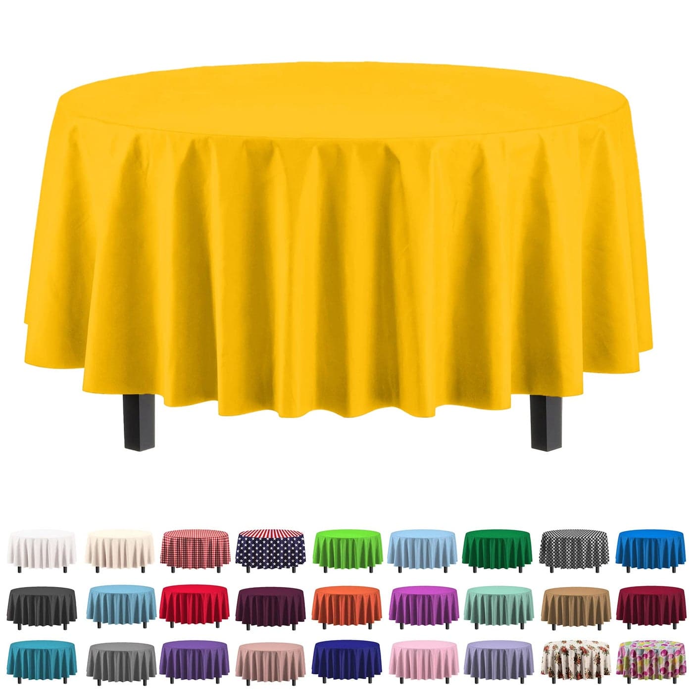 12Pack Premium Plastic Tablecloth 84in Round Table Cover Yellow