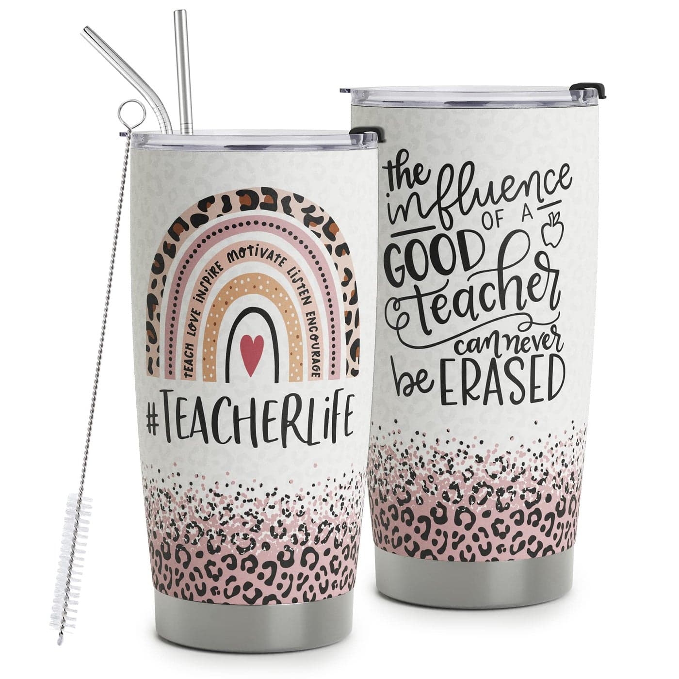 HOMISBES Teacher Appreciation Gifts for Women Back to School Christmas Stainless Steel Tumbler with Lid and Straws 20oz
