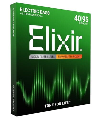 Elixir Strings Nickel Plated Steel 4-String Bass Strings w NANOWEB Coating, Long Scale, Super Light (.040-.095)