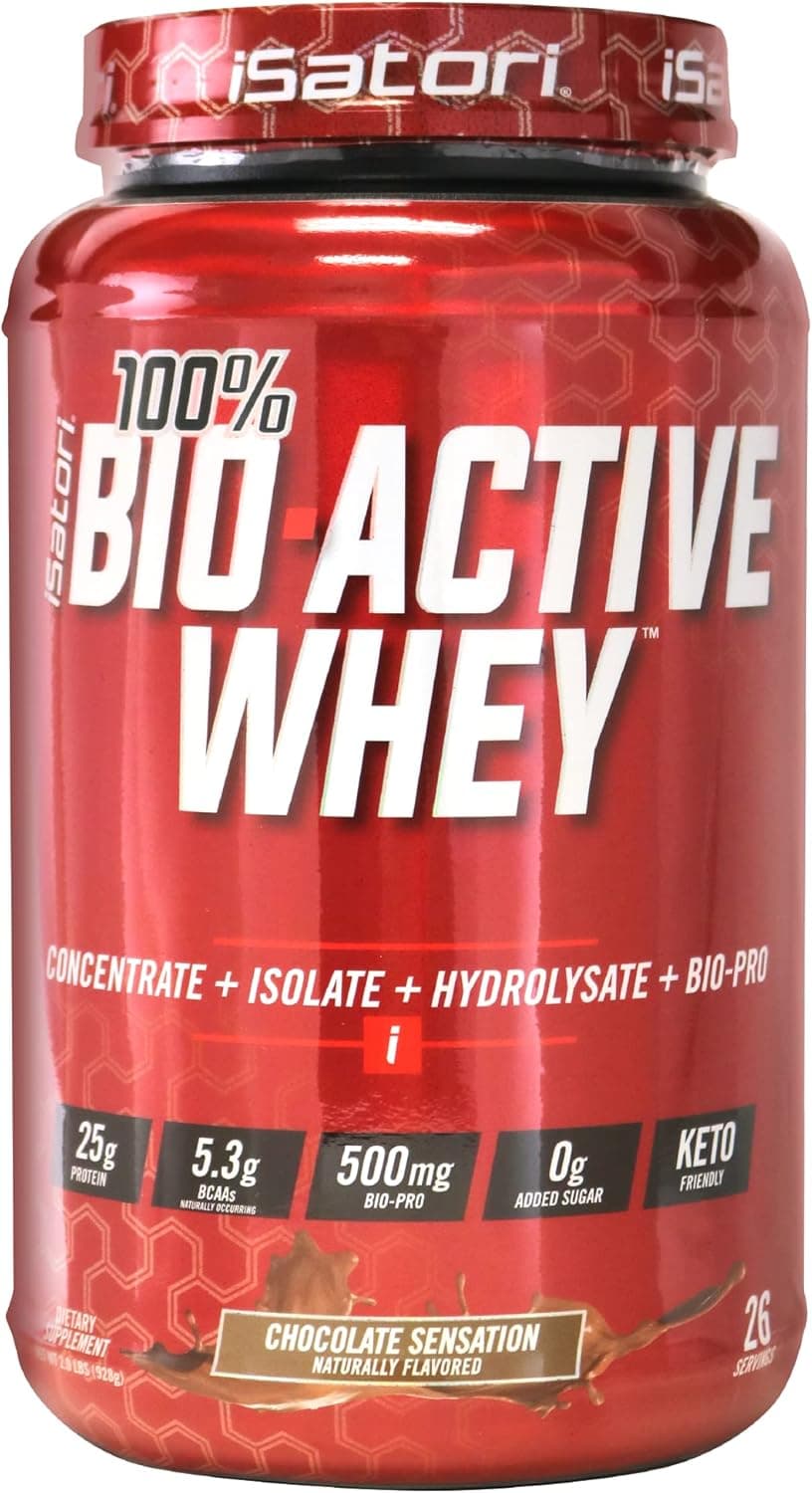 iSatori 100 BioActive Whey Protein Muscle Growth Recovery with Whey Isolate Hydrolysate Concentrate BCAAs Colostrum Peptides 25g of Protein Per Serving Chocolate Sensation 26 Servings