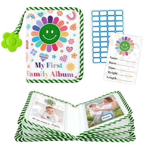 BOHEMIABY My First Family Photo Album for Baby, 4x6" Baby Photo Albums, Soft Toddler Photo Album with Milestone & Large Safety Mirror, Personalized Kids Baby Shower Gifts(Smiley Face)