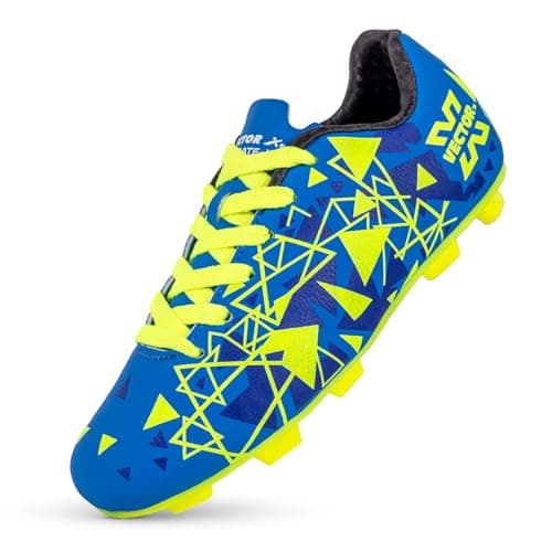 Vector X Nitrate-X Kids Synthetic Leather Upper|TPU Sole Football Shoes Comfortable Sports Shoe Athletic Footwear Walking | Lace-Up Soccer Studs (Blue-Green, Size-2)