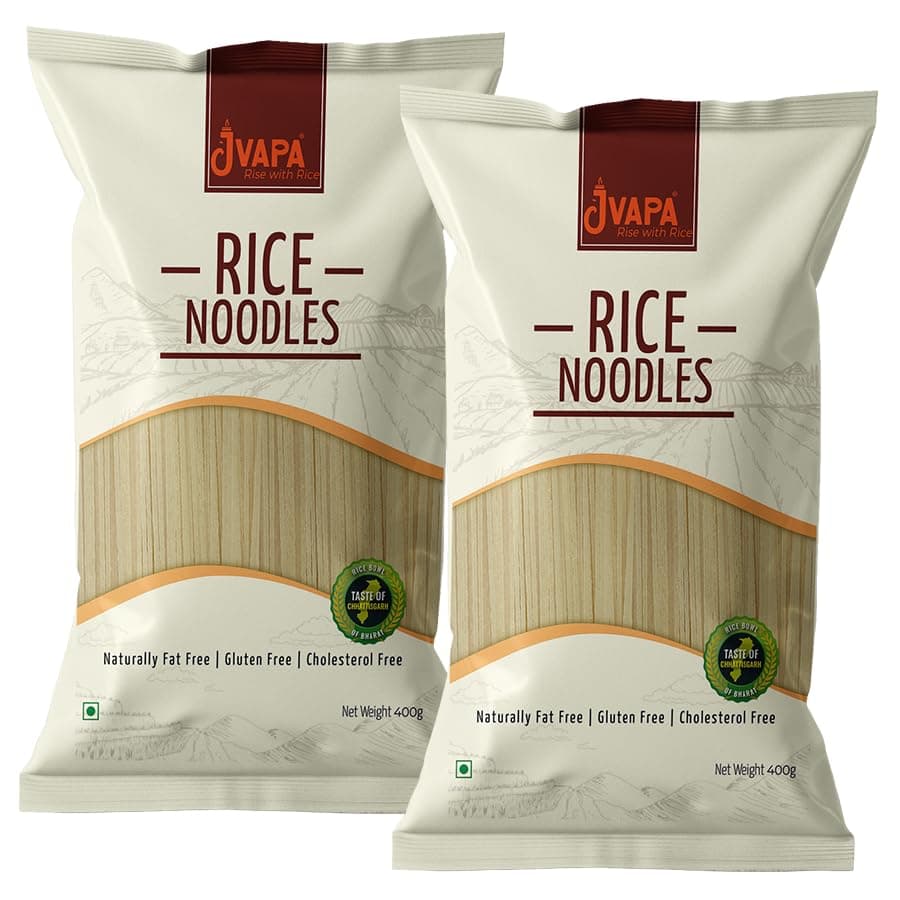 Jvapa Rice Noodles |Naturally Gluten Free | Cholesterol Free | Naturally Fat Free | Made with 100% Rice - 800 gm (400 gm x Pack of 2)