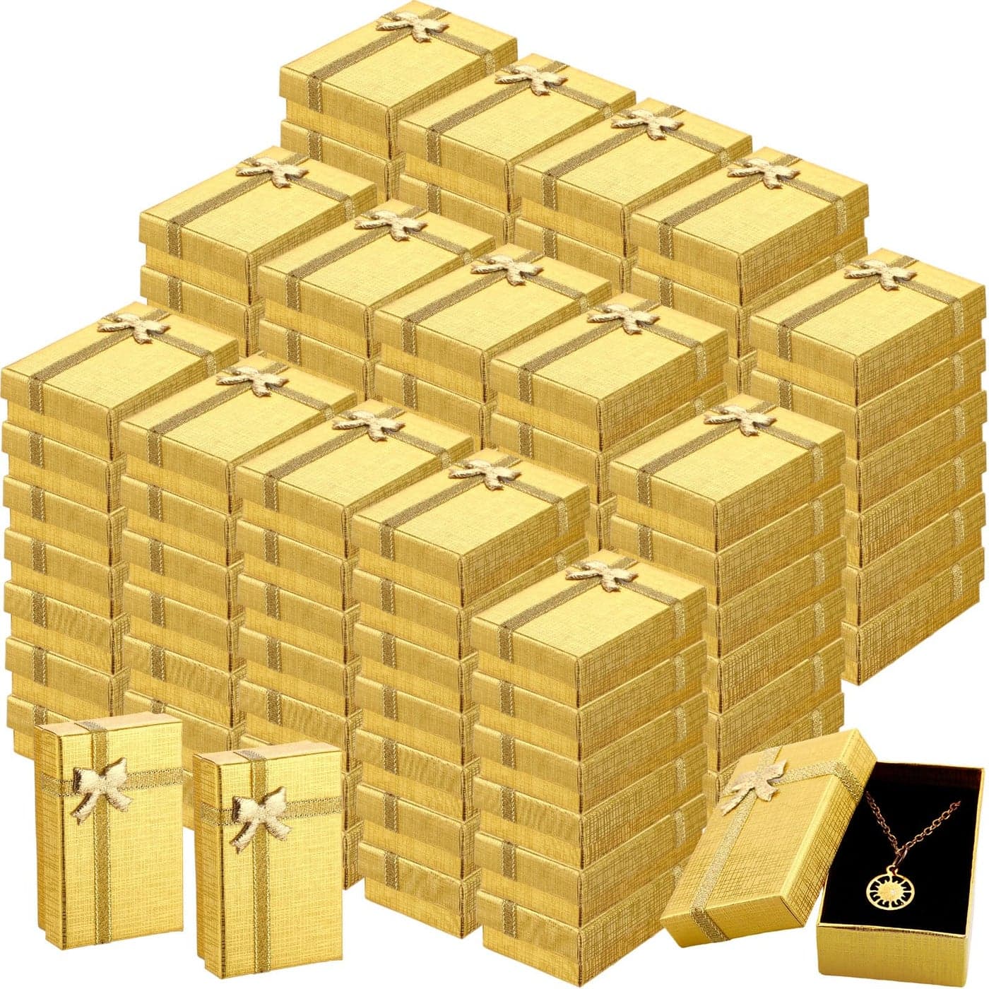 Jetec 120 Pcs Jewelry Gift Boxes Set 2 x 31 x 11 Inch Small Cardboard Jewelry Boxes with Ribbon Bowknot for Necklace Ring Earrings BraceletGold