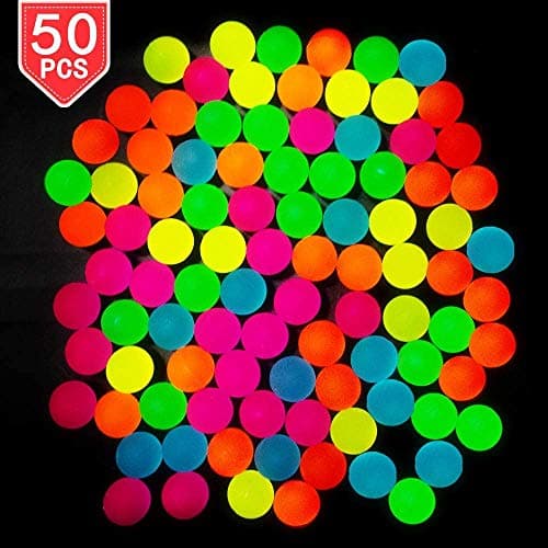 PROLOSO 50 Pcs Bouncy Balls Glow in The Dark Bouncing Rubber Ball Pet Toys Bright Neon Colors 125