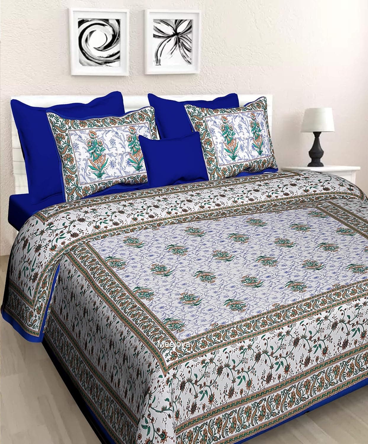 Meejoya 100 Cotton Rajasthani Jaipuri Traditional King Size Double Bed Bedsheet with 2 Pillow Covers Multi14
