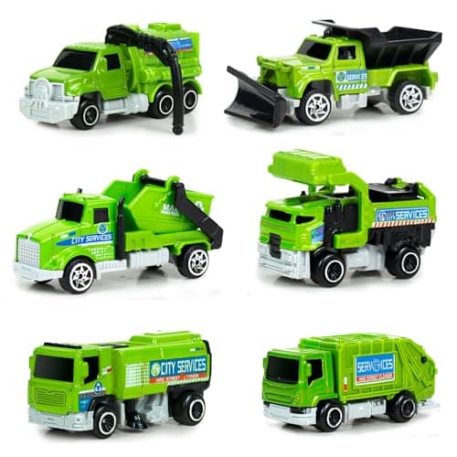 Tcvents 6 Pack Diecast Garbage Truck Toys for Kids Mini Alloy Sanitation Truck Toy Recycling Sanitation Trucks Model Set Educational Toddler Car Toys Easter Gifts for Boys Girls 37 8