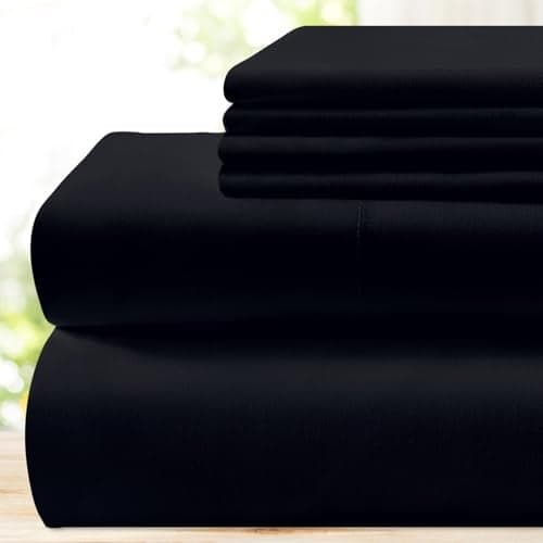 BYSURE 6 Pieces Bed Sheets Set(Queen, Black) - Hotel Luxury Super Soft 1800 Thread Count 100% Microfiber Sheets with Deep Pockets, Wrinkle & Fade Resistant