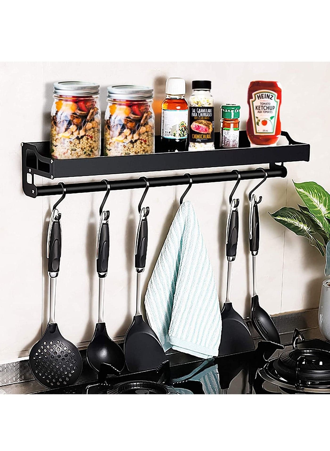 Kitchen Organizer Storage Wall Mount Spice Racks Aluminum Racks Utensil Spoon Hanger Hook Kitchen Accessories Supplies