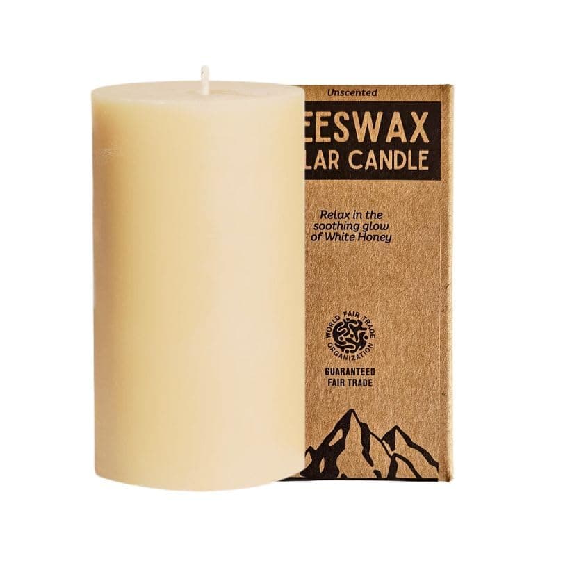 White Honey - Beeswax Candle | Indo Naturals Bazaar | Unscented | 100% Natural Pillar Candle | Meditation & Mindfulness | Fair Trade Certified | Up to 40 Hour Long Burning Time* | 4x2in