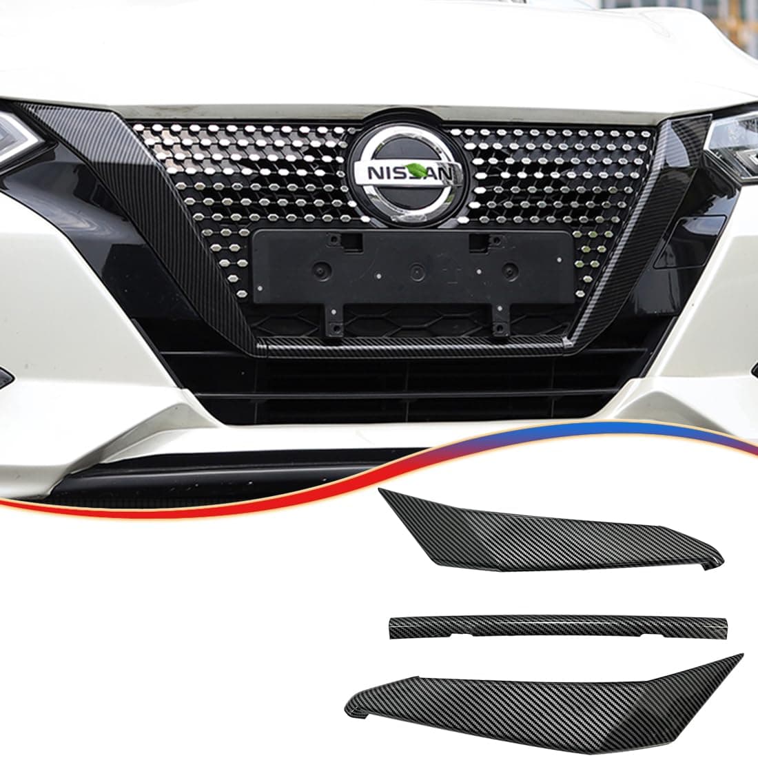 Front Grill Cover TrimMUXEE For Nissan Sentra 2020 2021 2022 20233PCS Grille Chrome Delete Vinyl Overlay Trim Accessories Carbon Fiber