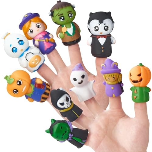 AQKILO Halloween Finger Puppet Set Halloween Puppet Show Theater Props Educational Bath Toys10 Pieces