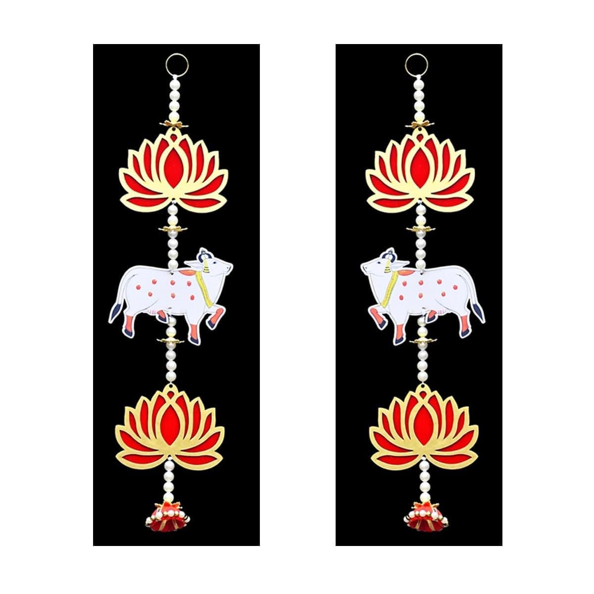 Saugat Traders Cow Pichwai With Lotus Wall Hanging for Home Decor Pooja Room Main Door Entrance Traditional Floral Set