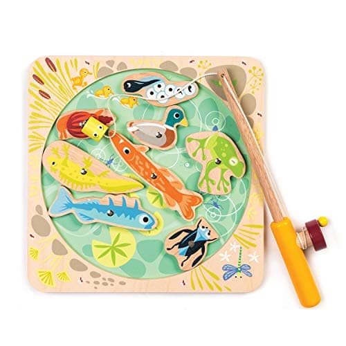 Tender Leaf Toys Pond Dipping Wooden Magnetic Fishing Toy for Kids Length Adjustable Fishing Rod and 8 Pond Animals with Numbers at the Back Develops Fine Motor Skills Early Learning Age 3