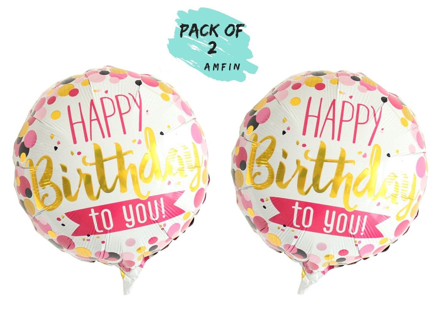 AMFIN® (Pack of 2) 17 Inch Happy Birthday Round Foil Balloons/Happy Birthday Balloons for Decoration/Birthday Theme Party Decoration