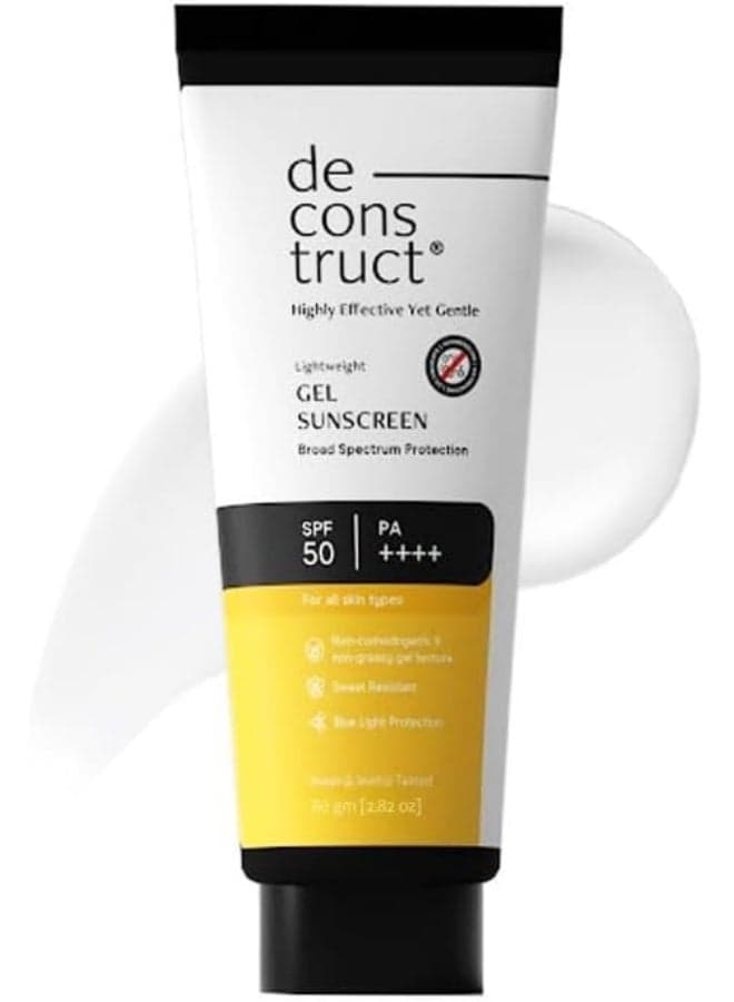 Deconstruct Gel Sunscreen for Oily skin SPF 50 PA++++ |100% Photostable Sunscreen |4 New Gen UV Filters |In-Vivo |Lightweight, Airy, Non-greasy |For oily, combination, normal skin |For Men & Women