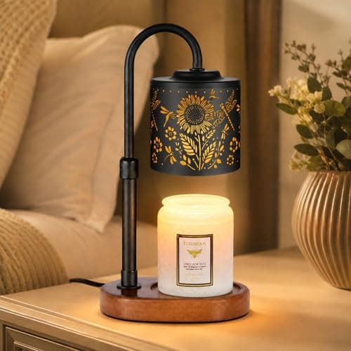 copinpin Dimmable Candle Warmer Lamp with Timer Adjustable Height for Scented Jar Candles Electric Candle Wax Melt Warmer for Home Decor Christmas Birthday Gifts for Women Mom(Sunflower+Dragonfly)