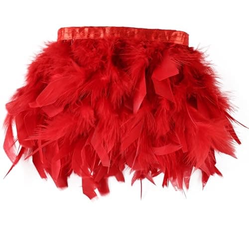Daieeparty Red Turkey Feathers Trim Fringe 2Yard 46inch for Party Clothing DIY Sewing Craft Wedding Dress Decoration Natural Fluffy Turkey Feather Trim