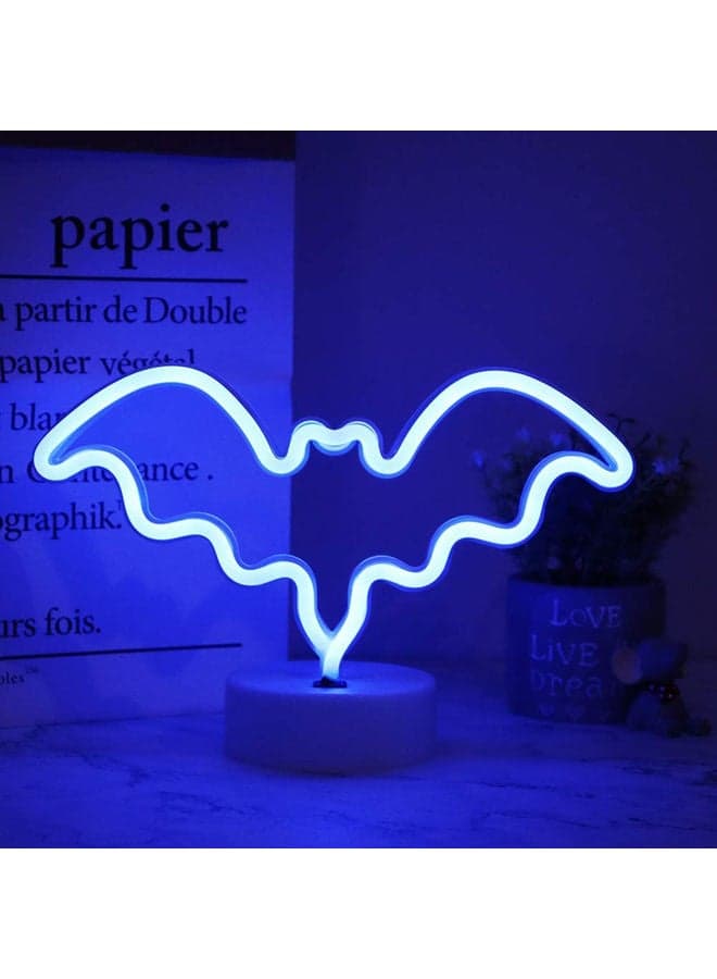 Neon Sign LED Bat Shape Light with Holder Base for Room Decor Blue 28 x 10 x 18cm
