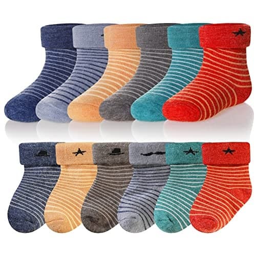 Eocom 6 Pairs Baby Boys Girls Wool Socks Infant Toddlers Kids Unisex Winter Thick Soft Warm Thermal Crew Socks (0-1 Years, Stripe)