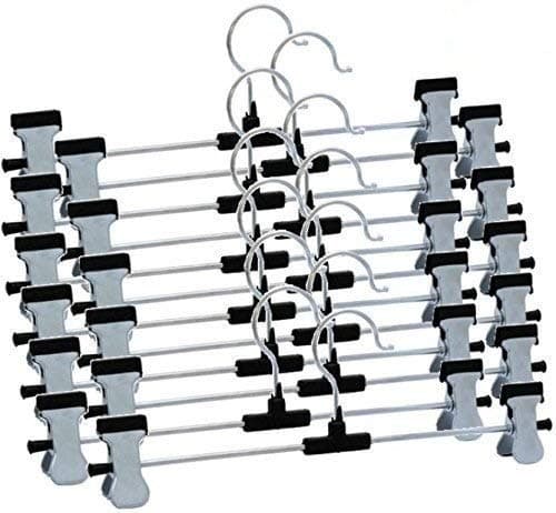 ROLLYWARE Stainless Steel Hangers, Metal Adjustable Non Slip Clips, Space Saving Swivel Hook, Cloths Pants Skirt Children Shorts Hanger, Slack Jacket Dress Shirt Clothes Scarf Saree Coat (12).