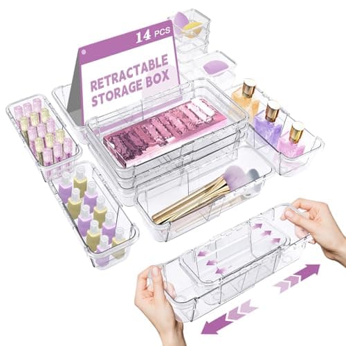 14 Pcs Clear Drawer Organizer Adjustable Drawer Storage Box 3Size Desk Drawer Organizer Acrylic Storage Bins for Makeup Cosmetic Kitchen Utensils Bedroom Dressers Tool Organizer for Gadgets
